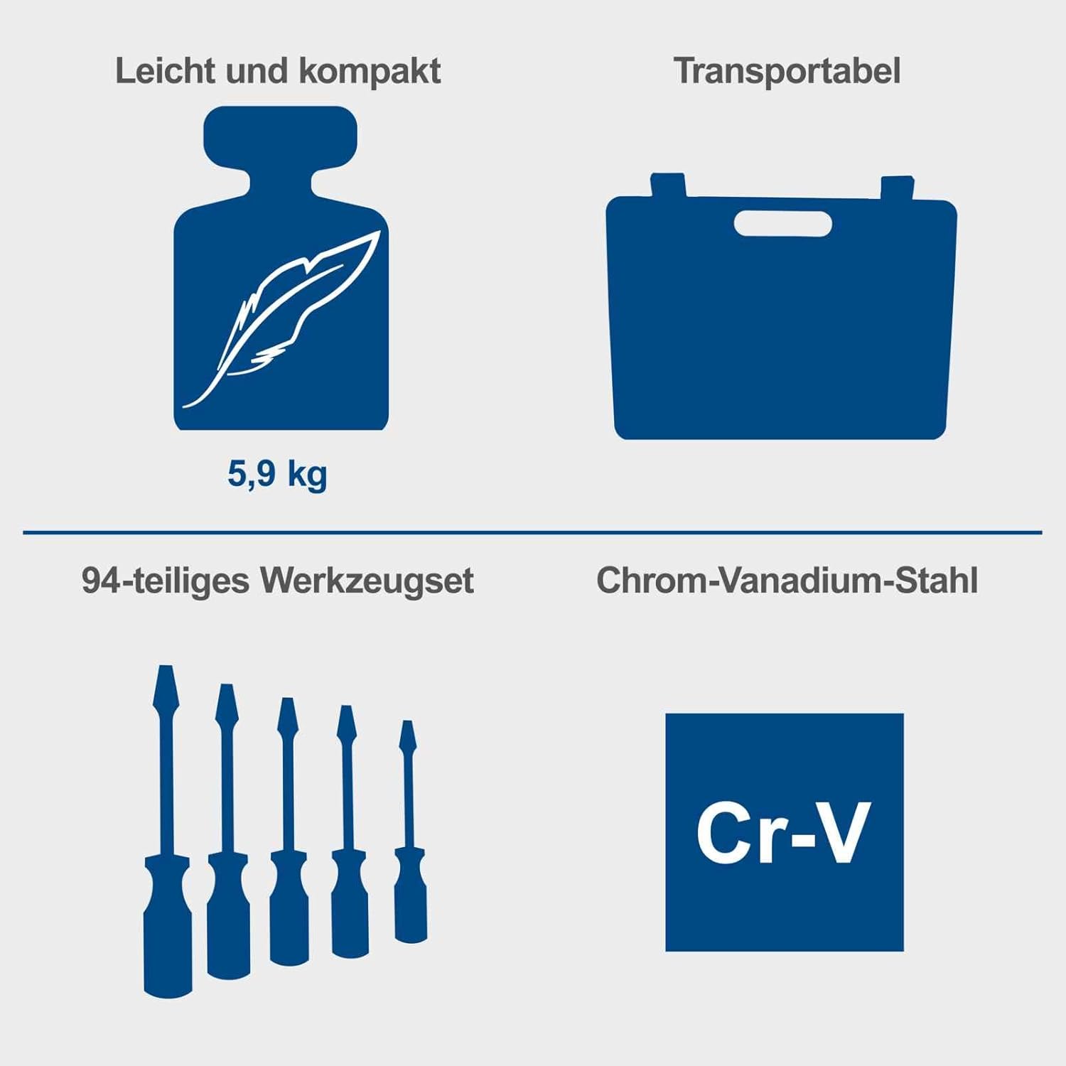 🚗 KFZ & Werkstatt – Scheppach Tool Box TB97 / TB100, 94 Piece Tool Set in Robust Plastic Case, Tools Made of High-Quality Chrome Vanadium Steel, Socket Spanner Inserts, Bit Inserts, Allen Keys and Much More – Bild 5