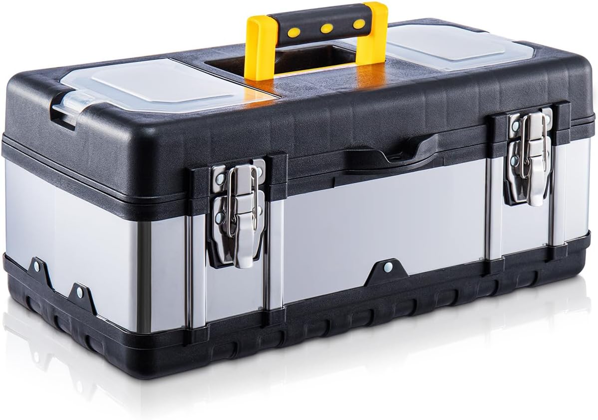 🔥 Angebote & Aktionen – Tool Box Empty Tool Box Approx. 19 Inches 44 x 24 x 20 cm Tool Box with Metal Clasps Sturdy Metal Organiser for Tools Case with Removable Carry Handle