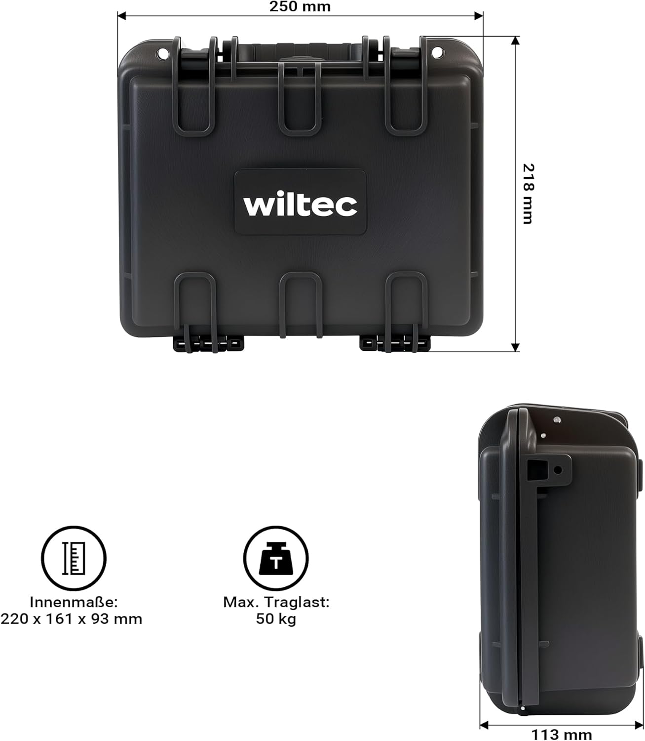 🔥 Angebote & Aktionen – Wiltec Universal Suitcase 25 x 21.8 x 11.3 cm, Waterproof Transport Case, Protective Case Made of PP and Fibreglass with Cube Foam – Bild 3