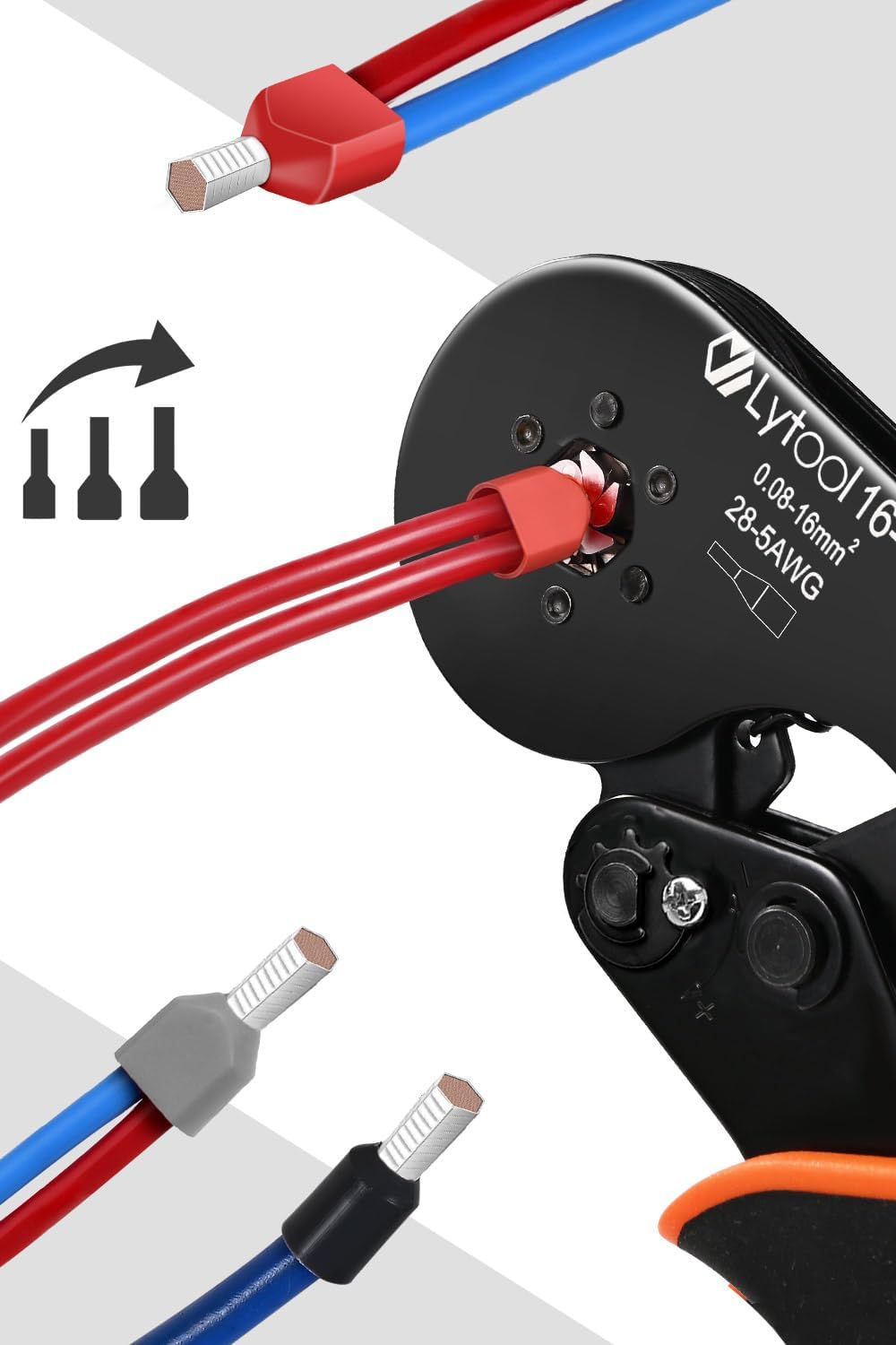 ⚡ Elektro & Technik – Crimpzange 0,08-16 mm² Set, Lytool Aderendhülsenzange Crimpzange Sechskant-Crimpzange mit 1200 Twin- und Single-Line-Aderendhülsen-Set für isoliertes unisoliertes Crimpen – Bild 6