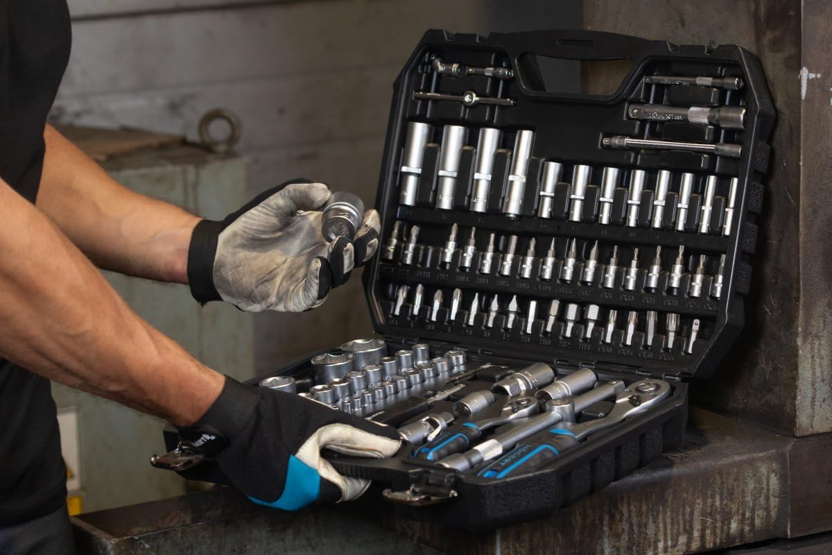 🚗 KFZ & Werkstatt – HÖGERT TECHNIK Tool Set 95 Pieces CrV Ratchet 1/4 Inch and 1/2 Inch Socket Set Screwdriver Bits and Accessories Chrome Vanadium Steel in Robust Case – Bild 3