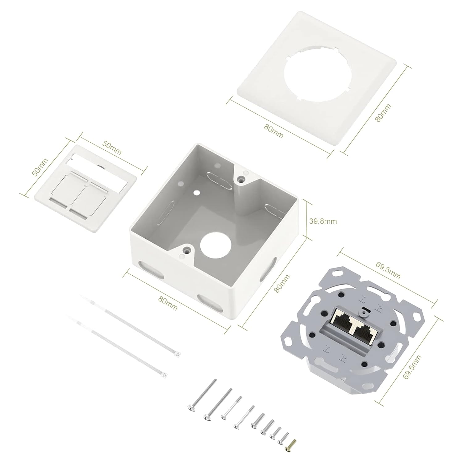 ⚡ Elektro & Technik – VCELINK Universelle Netzwerkdose Cat6A, 2 x RJ45-Port LAN-Buchse, Datendose Aufputz oder Unterputz - geschirmt, 10-Gigabit-Ethernet-Netzwerk RJ45-Buchse, POE, CAT7 CAT6 CAT5, Weiß – Bild 6