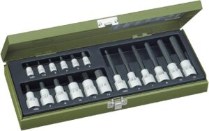 🚗 KFZ & Werkstatt – Proxxon 23100 Special Set for Hexagon Socket Screws with 6.3 mm (1/4 Inch) HX2-HX6 and 12.5 mm (1/2 Inch) Drive HX6-HX14 (Short) & HX5-HX12 (Long) 18 Pieces