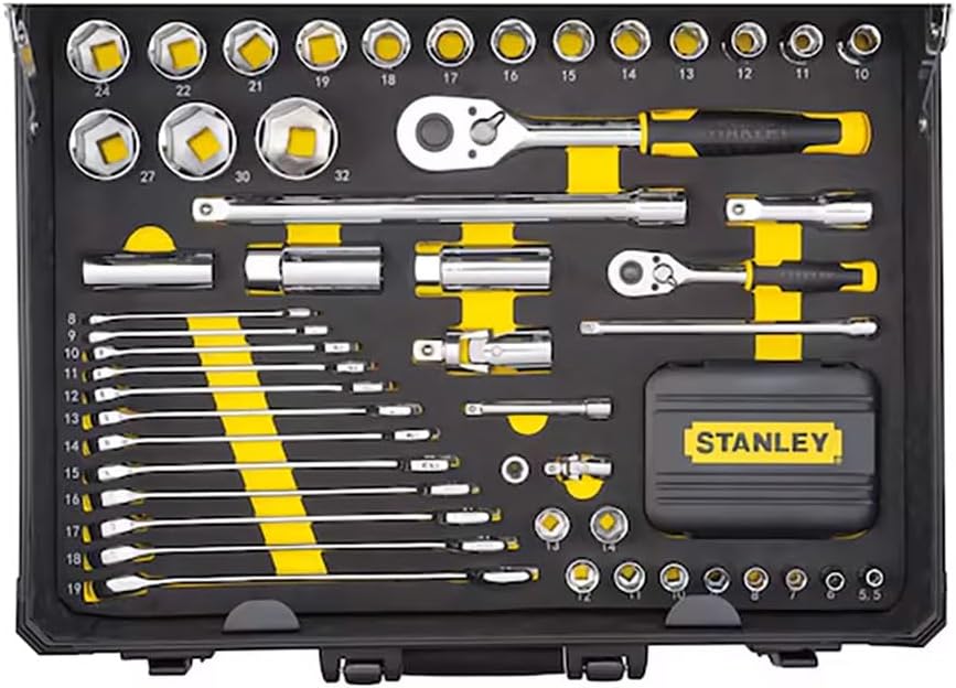 ⚒️ Bau & Montage – STANLEY STMT98109-1 142-teiliges Werkzeugset inklusive Wasserpumpenzange, Seitenschneider, Messer, Schraubenschlüssel, Wasserwaage, Bügelsäge, Taschenlampe und mehr im Aluminium-Wartungskoffer – Bild 4