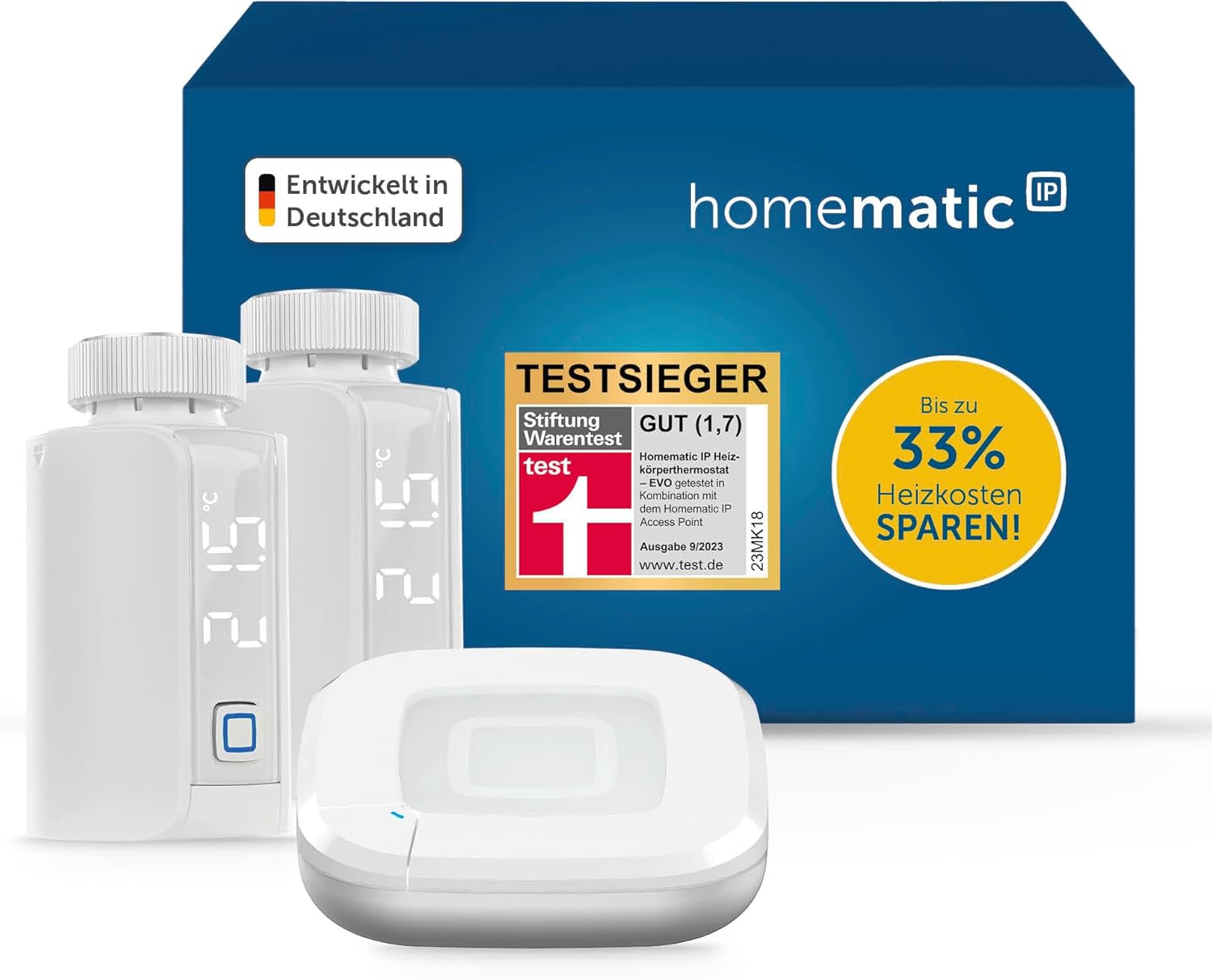 🔥 Angebote & Aktionen – Homematic IP Smart Home Starter Set with Access Point 2 + 2 x Radiator Thermostat - Evo, Digital Thermostat Heating, Heating Thermostat, Control via App, Alexa & Google Assistant, Save Energy