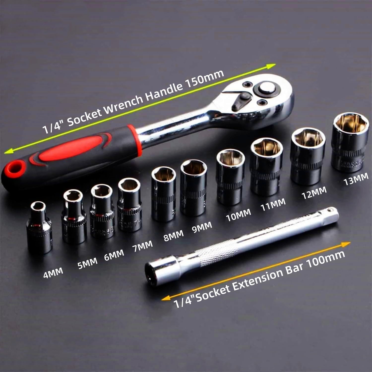 🚗 KFZ & Werkstatt – YWHWXB 12 Piece Socket Set with Ratchet Wrench and Extension Bar Metric SAE Mechanic Tool Set – Bild 5