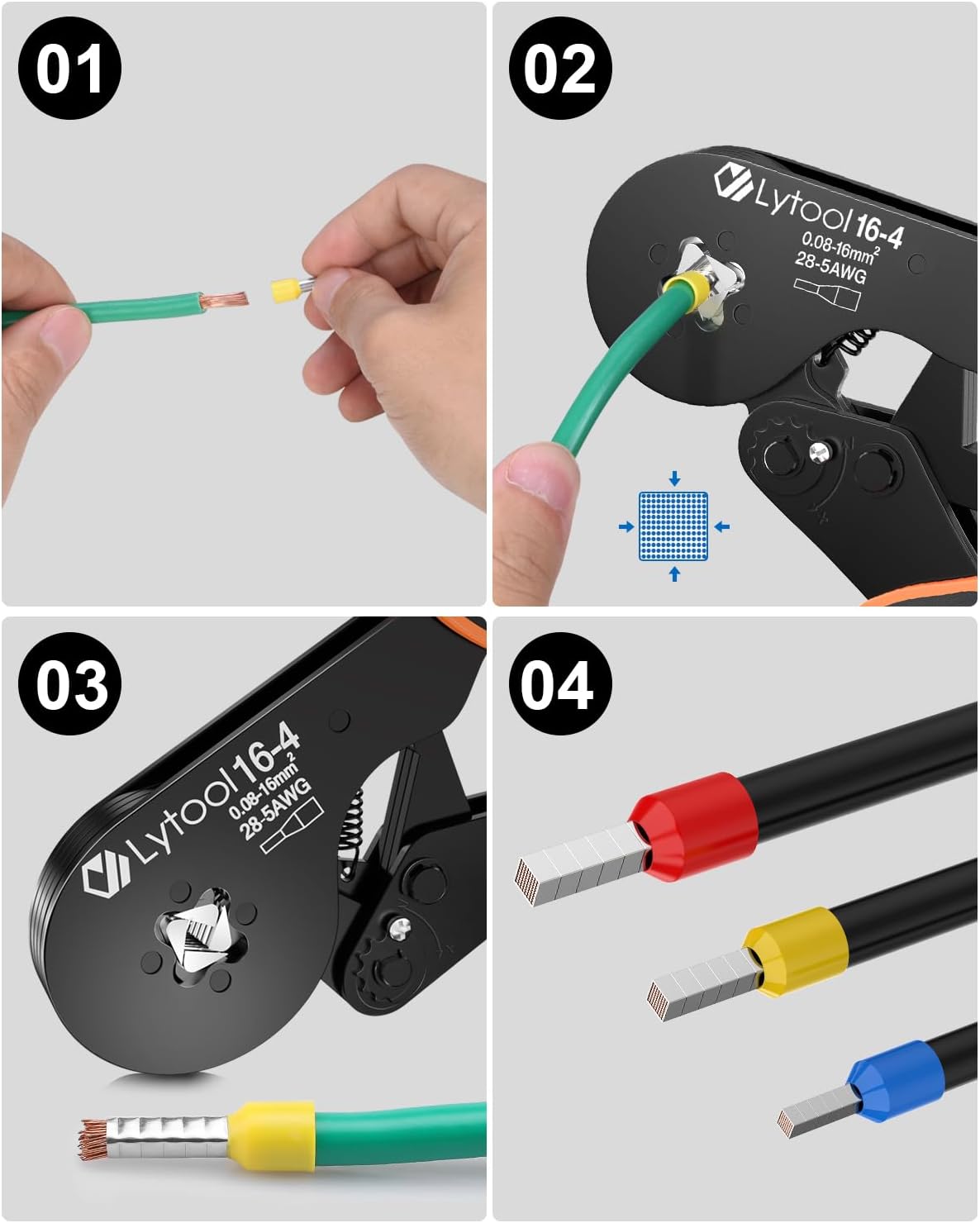 ⚡ Elektro & Technik – Lytool Crimpzange 0,08-16 mm², Aderendhülsen-Crimpzange, Vierkant-Crimpzange, selbsteinstellend für isolierte, unisolierte Aderendhülsen-Crimpverbinder – Bild 6