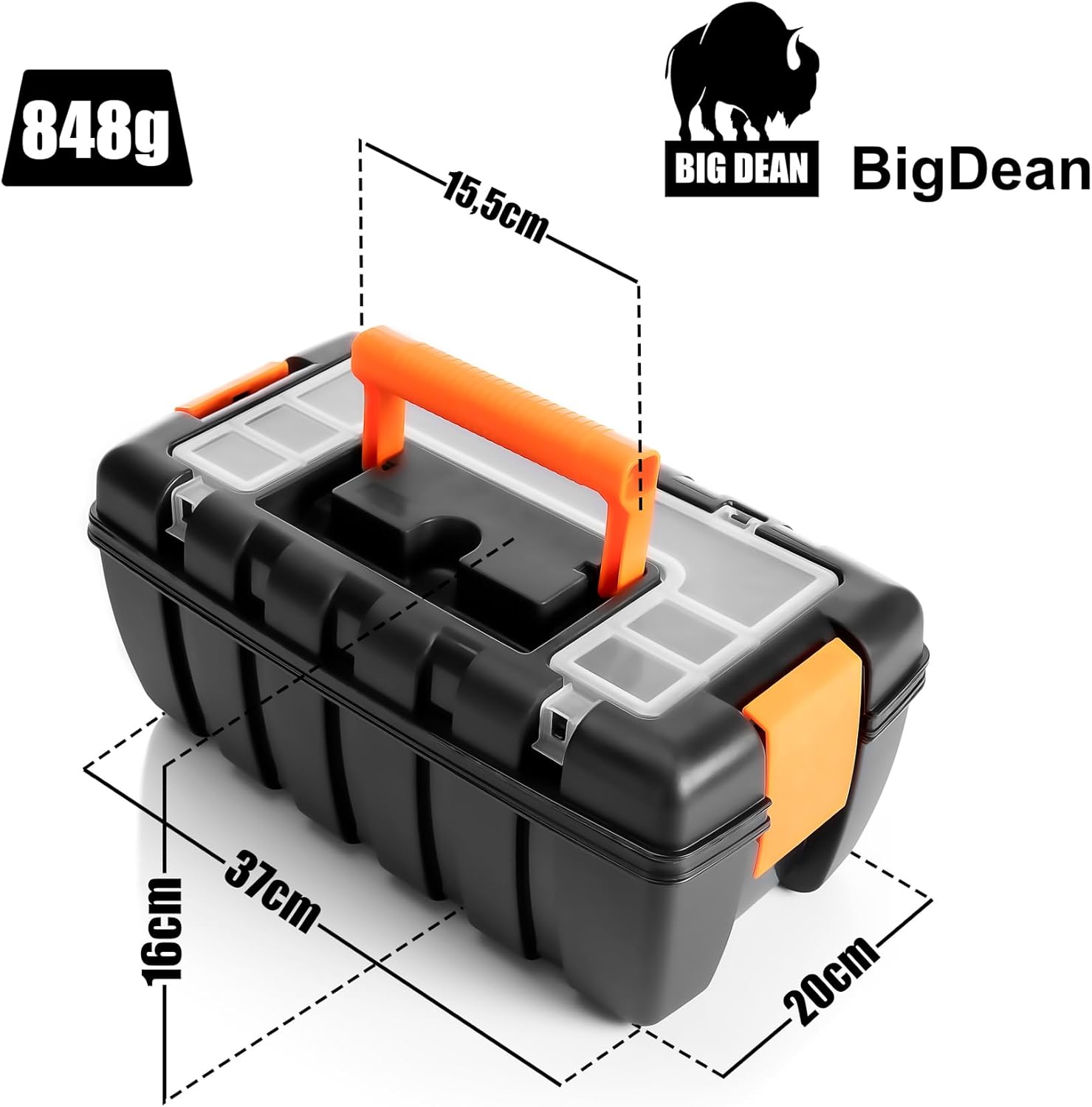 🔥 Angebote & Aktionen – BigDean Empty Tool Box 37 x 20 x 16 cm - Made of Shatterproof Plastic - with Inner Shelf and Small Parts Magazine - Made in Italy – Bild 3
