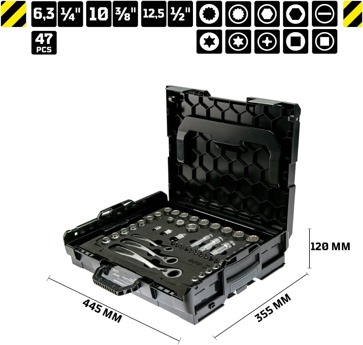 🚗 KFZ & Werkstatt – MOFLEX Socket Set, 47 Pieces I WGB The Tool I 1/4" + 3/8" + 1/2" I Chrome Vanadium Steel – Bild 7