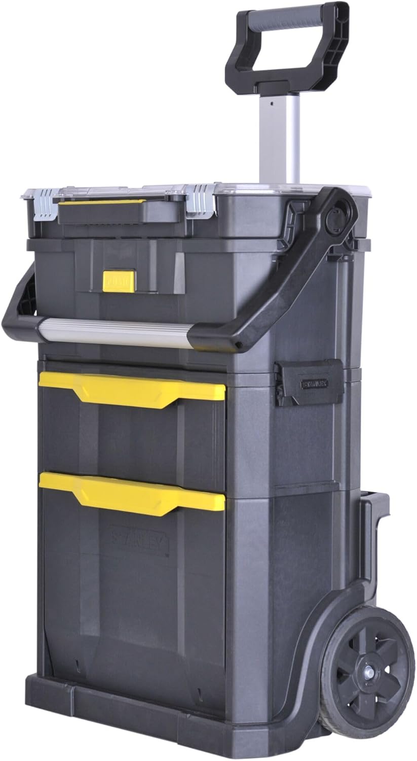 🚗 KFZ & Werkstatt – STANLEY 2-in-1 Rolling Workshop Tool Box Empty Tool Box (53 x 75.60 x 32 cm, Tool Carrier with Organiser Attachment, with Two Large Compartments, Telescopic Handle, Made of Robust Plastic) STST1-79231