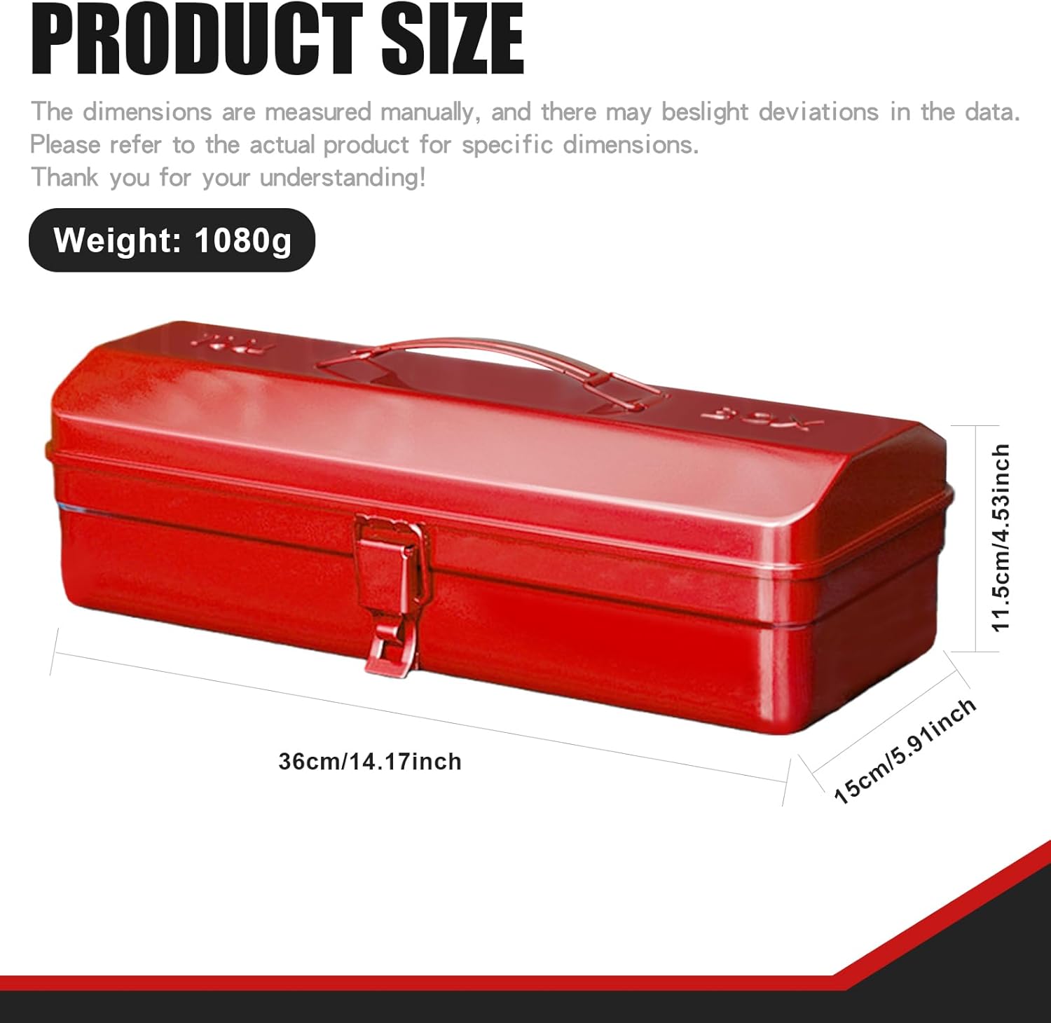 🔥 Angebote & Aktionen – Tool Box Empty Large Tool Box 37 x 16 x 12 cm Metal Tool Box with Carry Handle and Locking Camber Top Steel in Red Toolbox Empty – Bild 2