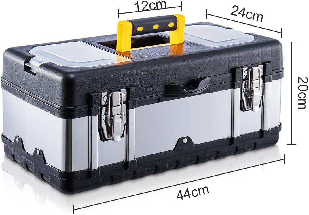 🔥 Angebote & Aktionen – Tool Box Empty Tool Box Approx. 19 Inches 44 x 24 x 20 cm Tool Box with Metal Clasps Sturdy Metal Organiser for Tools Case with Removable Carry Handle – Bild 3