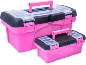 ⚒️ Bau & Montage – Pink Power Pinker Werkzeugkasten für Frauen, Nähen, Kunst und Handwerk, Organizer-Box aus kleinem und großem Kunststoff mit Griff, Werkzeugaufbewahrung, tragbare Mini-Werkzeugkästen (2er-Pack)