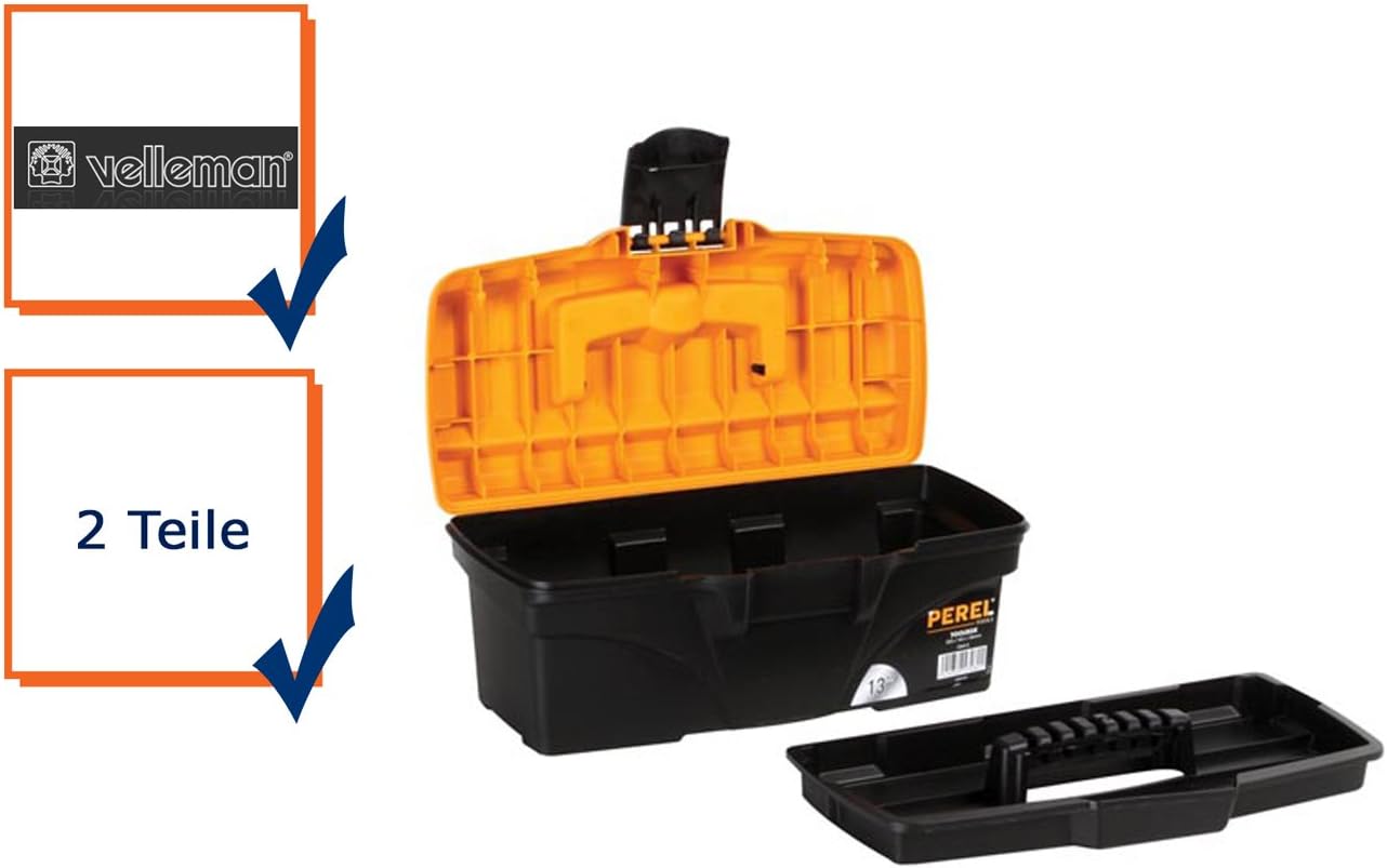 🔥 Angebote & Aktionen – Perel Tool Box Polypropylene Removable Tool Carrier Hinged Carry Handle Plastic Lock Black/Orange 320 x 165 x 136 mm – Bild 2