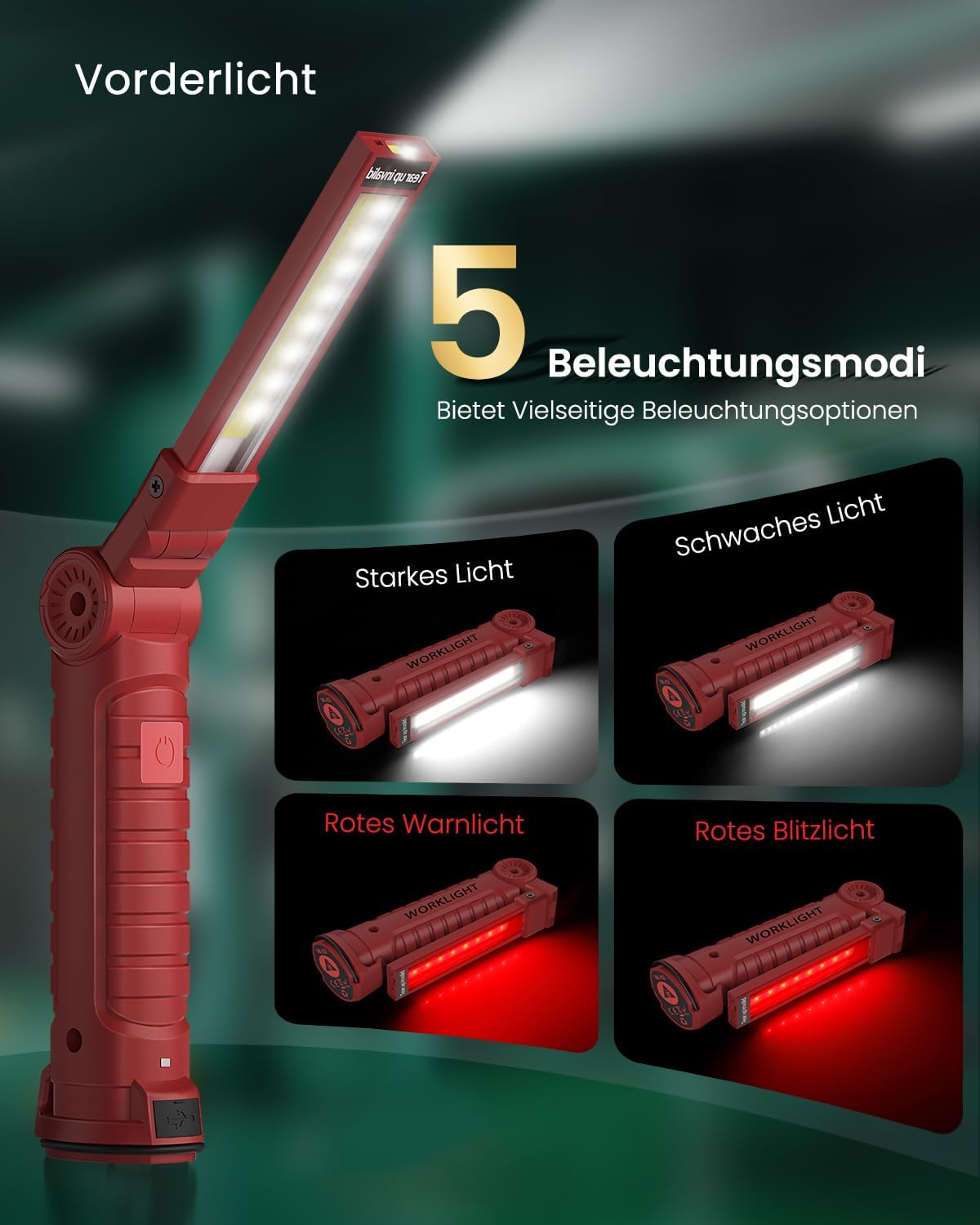 🔥 Angebote & Aktionen – Coquimbo Workshop LED Lamp, Work Torch, Rechargeable Inspection Light, Gifts for Men, Dad, with Magnet and Hook, Gatgets, Anniversary Gifts, Red – Bild 2