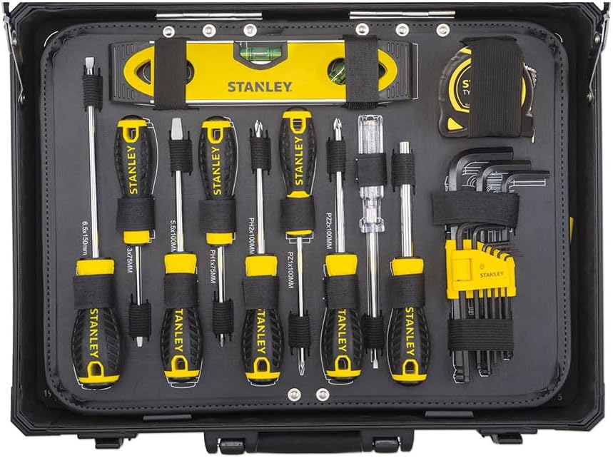 ⚒️ Bau & Montage – STANLEY STMT98109-1 142-teiliges Werkzeugset inklusive Wasserpumpenzange, Seitenschneider, Messer, Schraubenschlüssel, Wasserwaage, Bügelsäge, Taschenlampe und mehr im Aluminium-Wartungskoffer – Bild 6