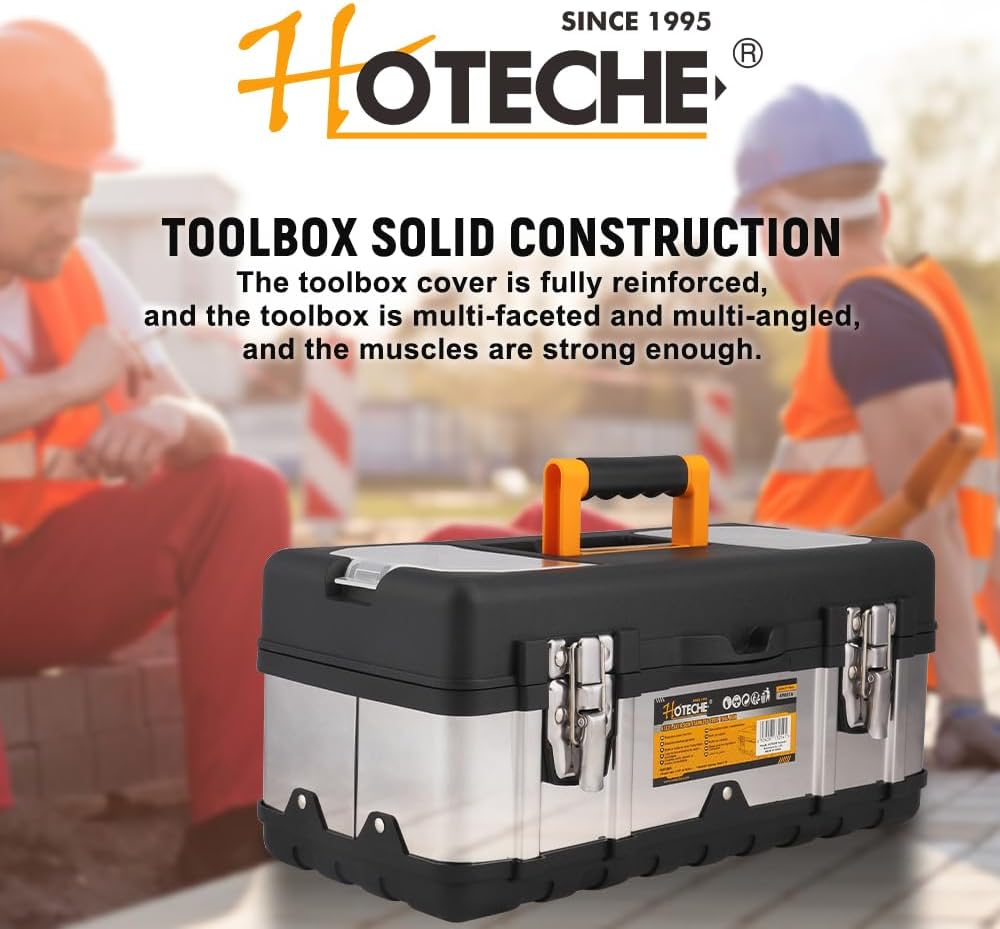 🔥 Angebote & Aktionen – HOTECHE Empty Tool Box, Stainless Steel Tool Box with Transparent PP Covers, Size: 41 x 21.5 x 18.5 cm, Black PP and Natural Stainless Steel, Tool Box, Tool Box, Galvanised Clasps – Bild 7