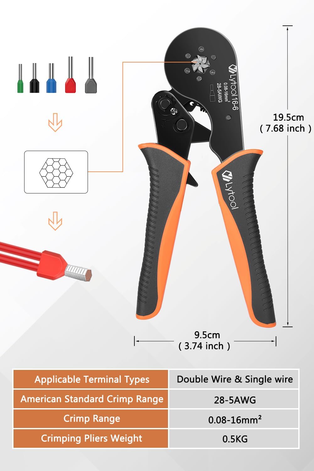 ⚡ Elektro & Technik – Crimpzange 0,08-16 mm² Set, Lytool Aderendhülsenzange Crimpzange Sechskant-Crimpzange mit 1200 Twin- und Single-Line-Aderendhülsen-Set für isoliertes unisoliertes Crimpen – Bild 4