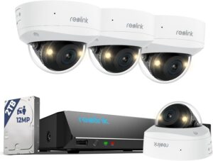 ⚡ Elektro & Technik – Reolink 12MP PoE-Überwachungskamera-Set mit 4x IK10 vandalensicheren Außenkameras, 145° Weitwinkel, Farbnachtsicht, Personen-/Fahrzeug-/Tiererkennung, 2-Wege-Audio, 8CH NVR mit 2TB HDD, RLK8-1200V4