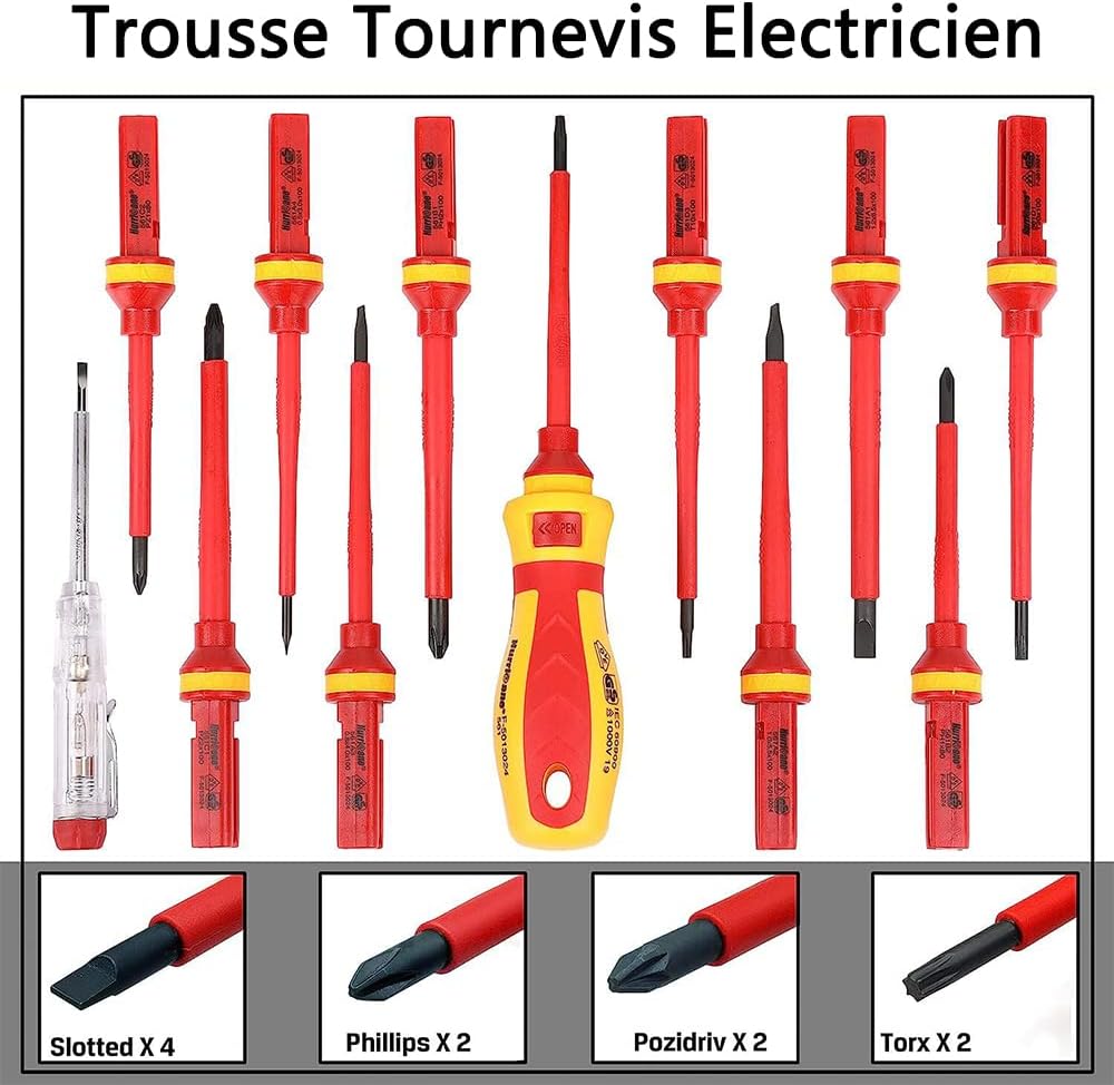 ⚡ Elektro & Technik – Geevorks 13-teiliges isoliertes Schraubendreher-Set inklusive Spannungsprüfer, TPR-Griff, Schlitz-, PH-, PZ- und T-Set – Bild 2