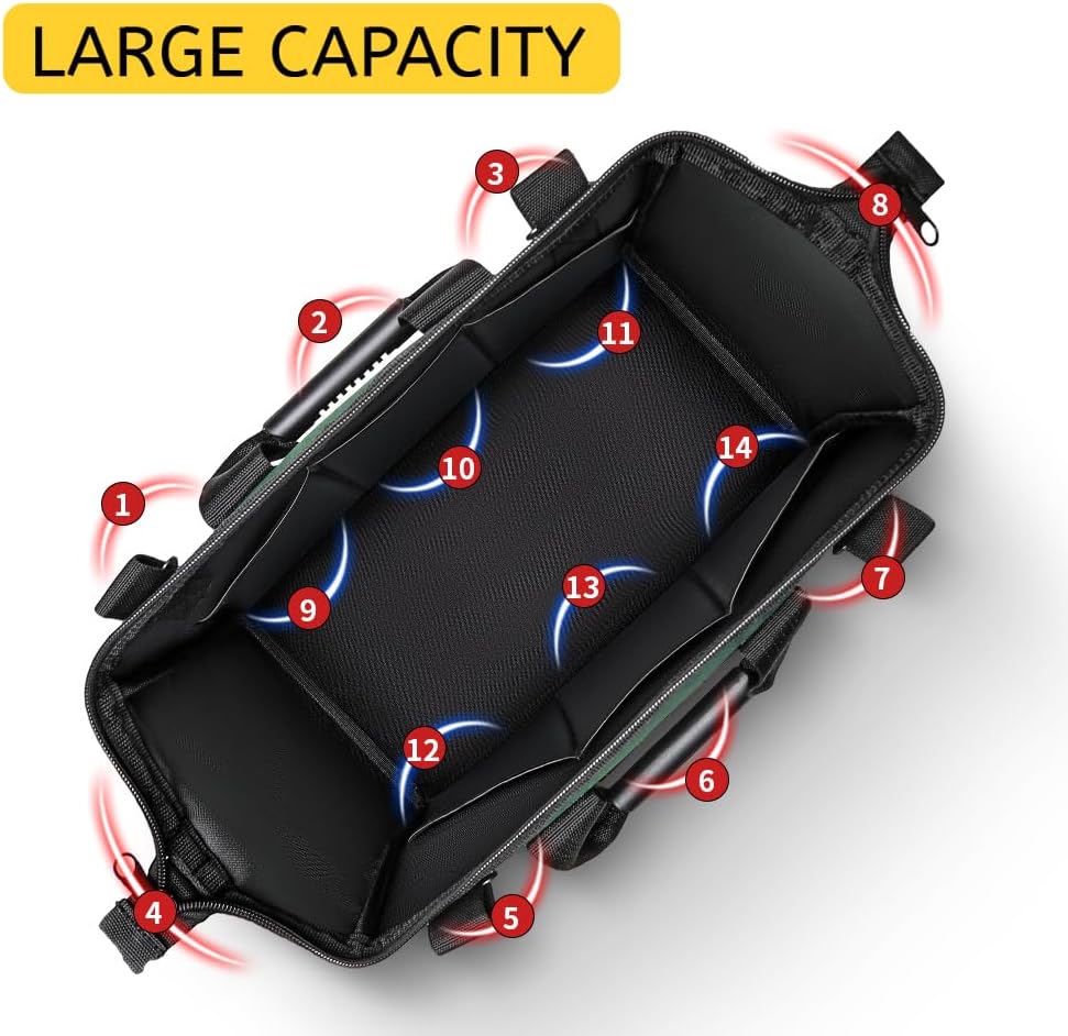 ⚡ Elektro & Technik – Werkzeugtasche, 15-Zoll-Werkzeugtaschen-Organizer, Werkzeug-Aufbewahrungstasche mit breiter Öffnung, aus 1680D-Polyester, mit 14 Multi-Taschen (15 Zoll) – Bild 3