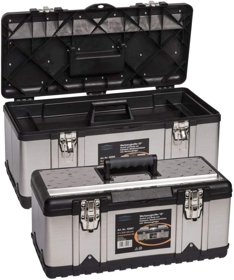 🔥 Angebote & Aktionen – Kreher Professional Stainless Steel Tool Case Set: XXL 23 inch Professional Case 58 x 30 x 25 cm + XL 18 inch Professional Case 47 x 23 x 20 cm Lockable, with tool carrier, metal clasps, cutting device.