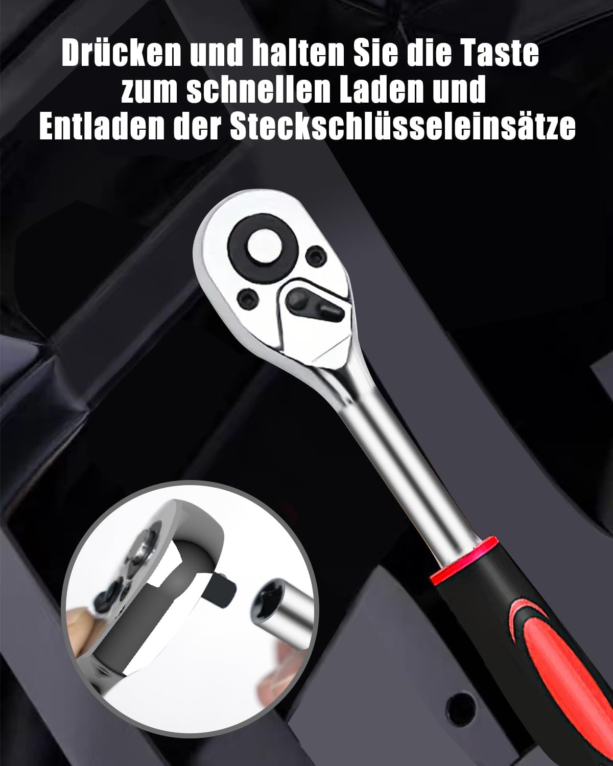 🚗 KFZ & Werkstatt – Set of 46 Ratchet Box Ratchet Box Small Chrome-Plated Tool Box Ratchet and Socket Spanner Set Suitable for Working on Bicycles and Cars Size 1/4 Inch – Bild 6