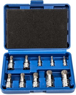 🚗 KFZ & Werkstatt – LST 10-Piece Multi-Tooth Socket Set 1/2 Inch M4-M18 XZN Bit Nut Set Made of Chrome Vanadium Steel for Car Repairs on Brake Calipers, Gearboxes & Axles - Special Tool in Blue Case