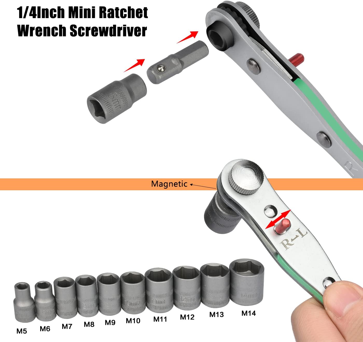 🔥 Angebote & Aktionen – Tool Set, Socket Spanner Set, 38 Pieces, Ratchet Box with 1/4 Inch Reversible Ratchet, Tool Box, Cr-V, Bit Set, Screwdriver Tool Box for Car – Bild 5