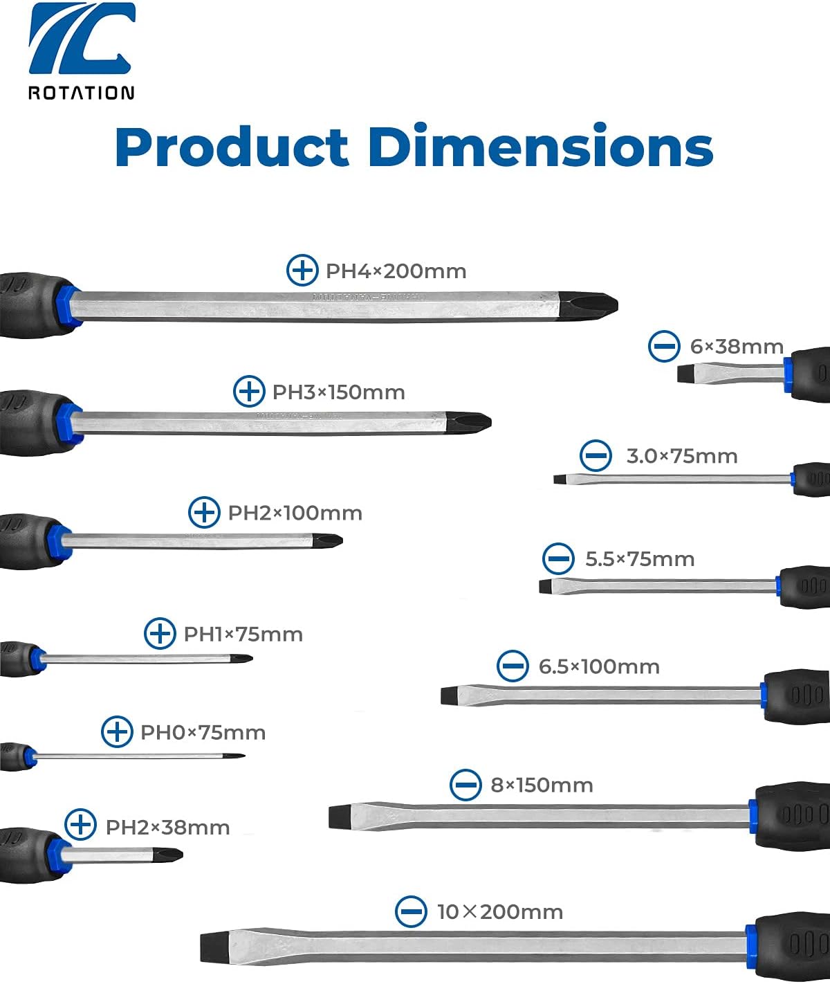 🚗 KFZ & Werkstatt – ROTATION Magnetic Screwdriver Set, 12 Pieces, 6 Phillips and 6 Slotted Tips, Screwdriver with Continuous Steel Blades, High Torque – Bild 5