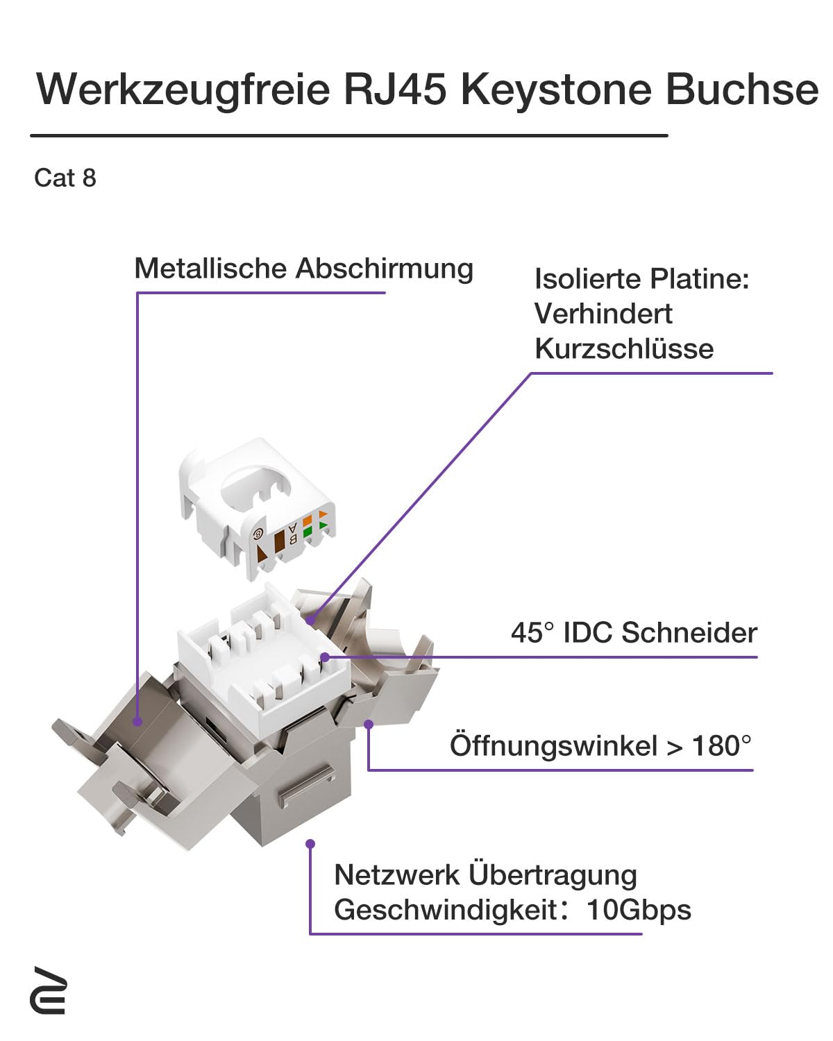 ⚡ Elektro & Technik – VCELINK 1x Keystone Netzwerkdose Unterputz CAT8 1 Weg LAN Buchse Keystone RJ45 Modul STP Vollgeschirmte RJ45 Ethernet Datendose DSL Patchkabel Verlegekabel – Bild 4