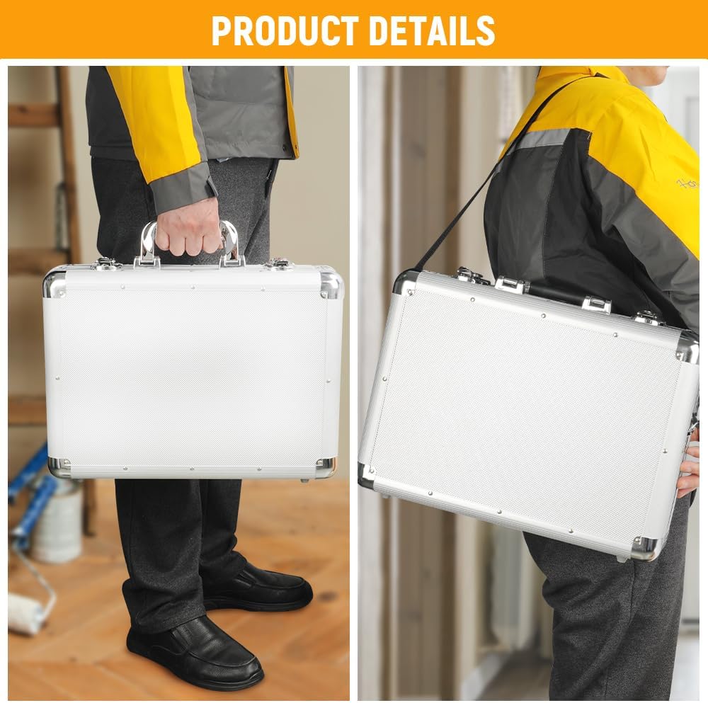 🔥 Angebote & Aktionen – Hoteche Aluminium Tool Box 42.5 x 30.5 x 12.5 cm with 2 Long and 3 Short Dividers, Tool Board and Shoulder Strap - Professional Aluminium Case – Bild 5