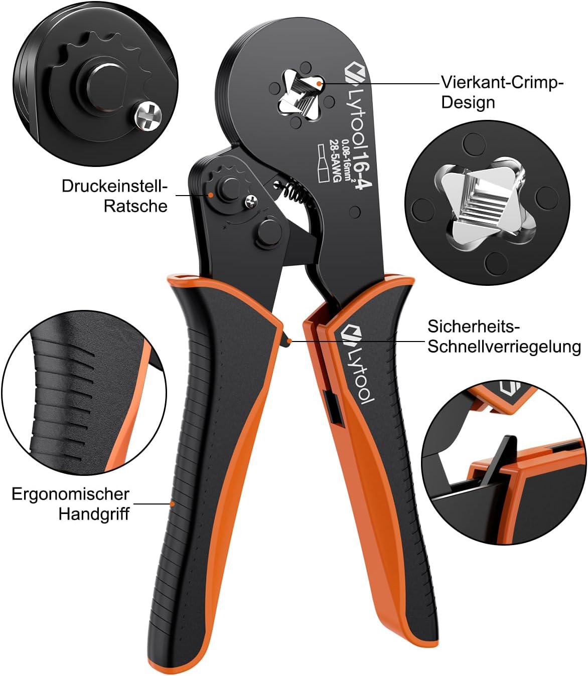 ⚡ Elektro & Technik – Lytool Crimpzange 0,08-16 mm², Aderendhülsen-Crimpzange, Vierkant-Crimpzange, selbsteinstellend für isolierte, unisolierte Aderendhülsen-Crimpverbinder – Bild 2
