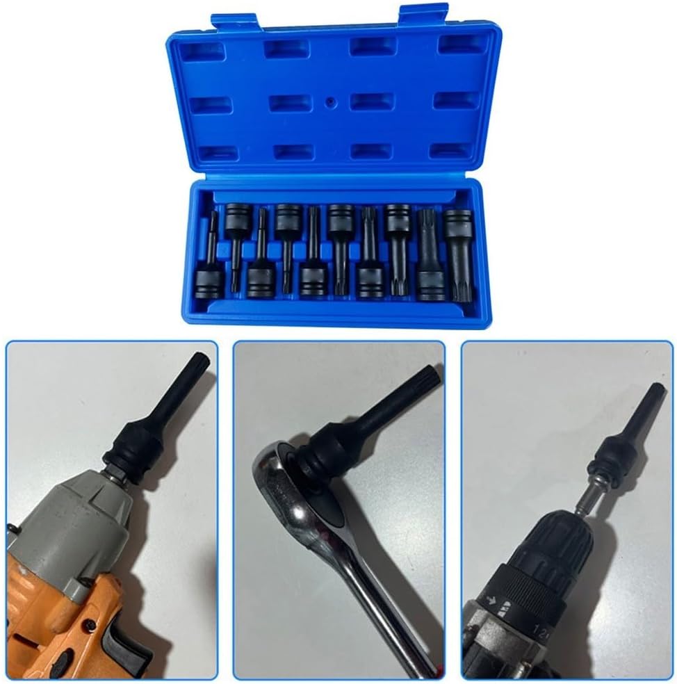 🚗 KFZ & Werkstatt – 10 Piece Hex Socket Set for Wrenches, 1/2 Inch Drive Plum Blossom Sockets M5-M19, Premium Steel Rust Resistant for Car Repair, with Tool Box – Bild 6
