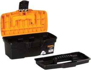 🔥 Angebote & Aktionen – Perel Tool Box Polypropylene Removable Tool Carrier Hinged Carry Handle Plastic Lock Black/Orange 320 x 165 x 136 mm