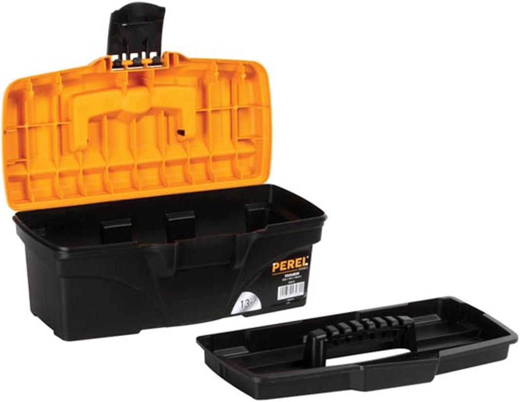 🔥 Angebote & Aktionen – Perel Tool Box Polypropylene Removable Tool Carrier Hinged Carry Handle Plastic Lock Black/Orange 320 x 165 x 136 mm