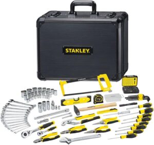 ⚒️ Bau & Montage – STANLEY STMT98109-1 142-teiliges Werkzeugset inklusive Wasserpumpenzange, Seitenschneider, Messer, Schraubenschlüssel, Wasserwaage, Bügelsäge, Taschenlampe und mehr im Aluminium-Wartungskoffer