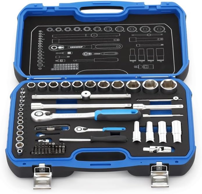 🚗 KFZ & Werkstatt – Gedore Socket Spanner Set 1/4 Inch + 1/2 Inch in Robust Plastic Case 69 Pieces with 2 Reversible Ratchets – Bild 2