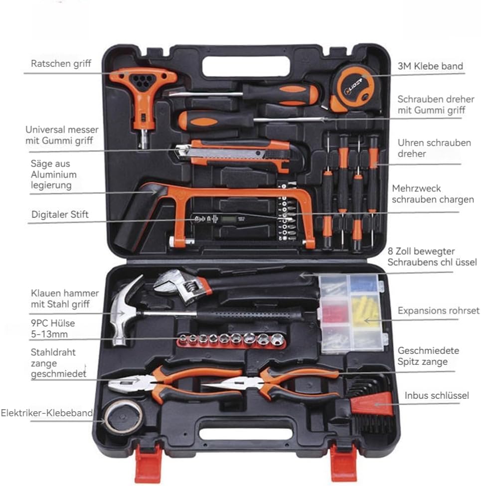 🔥 Angebote & Aktionen – UUE 82-Piece Filled Tool Box Household Tool Box Made of Sturdy Plastic, Equipped with Wrench, Needle Nose Pliers, Tape Measure etc., for Home and Workshop – Bild 6