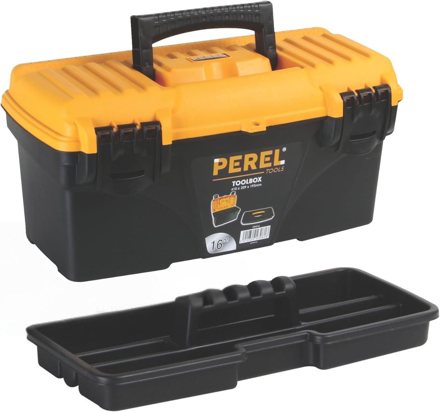 🔥 Angebote & Aktionen – Perel Plastic Tool Box, Empty Tool Box, Tool Organiser Box, Tool Box, Tool Box, 2 Plastic Clasps, Black/Orange, 410 x 209 x 195 mm