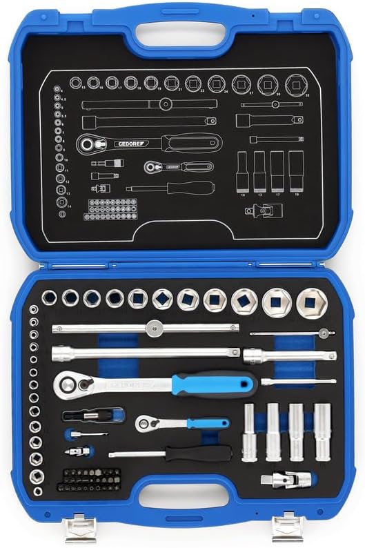 🚗 KFZ & Werkstatt – Gedore Socket Spanner Set 1/4 Inch + 1/2 Inch in Robust Plastic Case 69 Pieces with 2 Reversible Ratchets