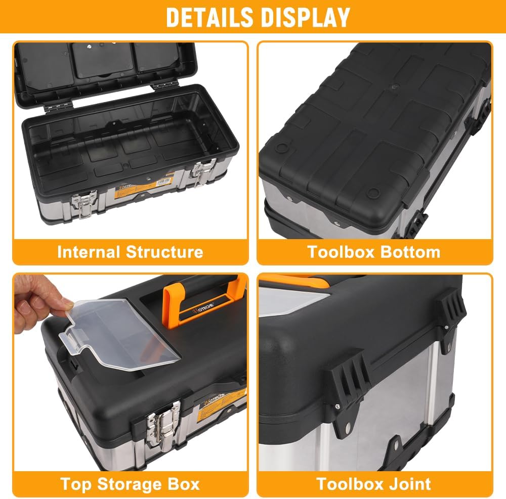 🔥 Angebote & Aktionen – HOTECHE Empty Tool Box, Stainless Steel Tool Box with Transparent PP Covers, Size: 41 x 21.5 x 18.5 cm, Black PP and Natural Stainless Steel, Tool Box, Tool Box, Galvanised Clasps – Bild 4