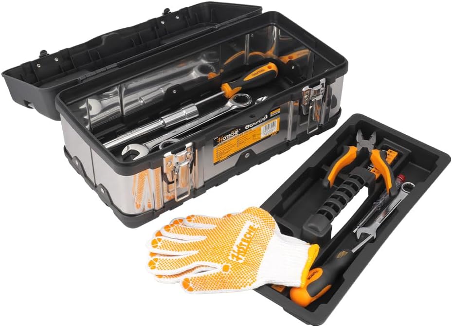 🔥 Angebote & Aktionen – HOTECHE Empty Tool Box, Stainless Steel Tool Box with Transparent PP Covers, Size: 41 x 21.5 x 18.5 cm, Black PP and Natural Stainless Steel, Tool Box, Tool Box, Galvanised Clasps – Bild 5