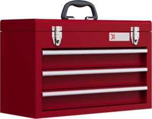 🔥 Angebote & Aktionen – DURHAND Empty Tool Box, Robust Tool Box with 3 Drawers, Compartment, Metal Clasps, Carry Handle, Tool Box for Tools, Household, Workshop, Red