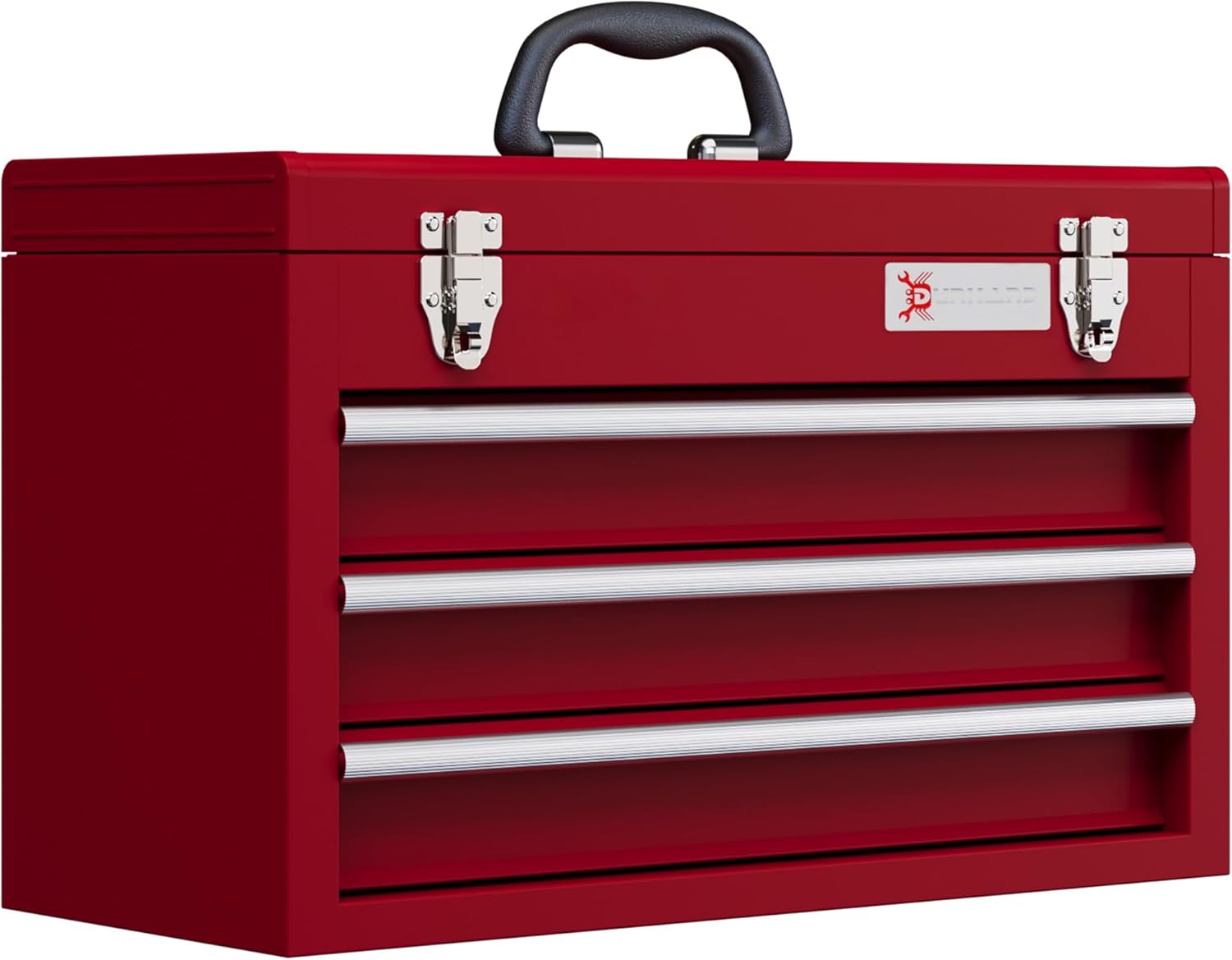 🔥 Angebote & Aktionen – DURHAND Empty Tool Box, Robust Tool Box with 3 Drawers, Compartment, Metal Clasps, Carry Handle, Tool Box for Tools, Household, Workshop, Red