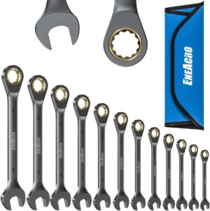 ⚡ Elektro & Technik – ENEACRO 12-teiliger Ringratschenschlüsselsatz 6-19 mm, rutschfester Ringmaulschlüssel, Maulschlüsselsatz, 72 Zähne, Cr-V-Stahl, vernickelt, mit Rolltasche