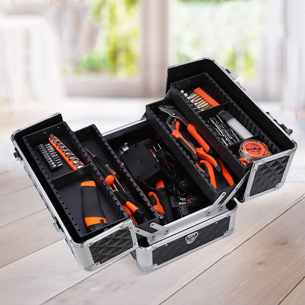 ⚡ Elektro & Technik – Freischwinger Werkzeugkoffer & Organizer Koffer – Abschließbarer Aluminium Werkzeugkoffer für Elektriker, Techniker und Ingenieure mit Fünf Tabletts Faltdesign – Bild 3