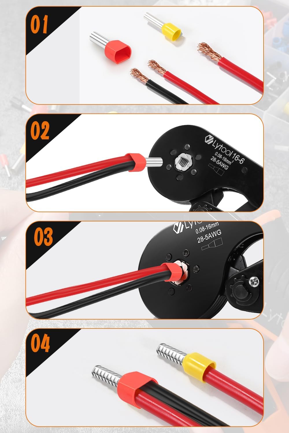 ⚡ Elektro & Technik – Crimpzange 0,08-16 mm² Set, Lytool Aderendhülsenzange Crimpzange Sechskant-Crimpzange mit 1200 Twin- und Single-Line-Aderendhülsen-Set für isoliertes unisoliertes Crimpen – Bild 5