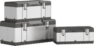 🔥 Angebote & Aktionen – HOMCOM Tool Box Set of 3 Empty Tool Box Tool Box with Removable Tray, Handles, Clasps, Tool Box Made of Stainless Steel, Black and Silver