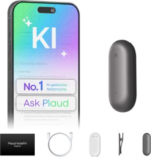 ⚡ Elektro & Technik – Plaud NotePin Sprachrekorder, KI-Sprachrekorder, App-Steuerung, KI-Notizgerät, KI-Transkription und -Zusammenfassung, 112 Sprachen, 64 GB Speicher, Audiorekorder für Vorträge, Besprechungen, Cosmic Grey